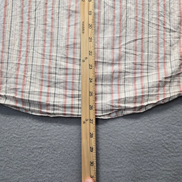 Marine Layer Mens L Short Sleeve Button Down Shirt Striped Red Blue White Hemp - Picture 8 of 8